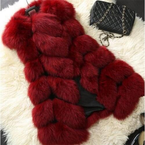 Fashion Winter Warm High Imitation Faux Fur Coat Vest Women Thick Faux Fur Jacket Long Pattern Sleevless Outwear