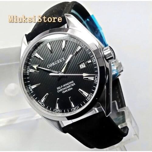Corgeut 41mm men top mechanical watch sapphire crystal leather strap Seagull automatic movement mens business fashion watches