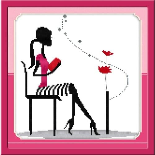 Reading cross stitch kit cartoon 14ct 18ct count canvas stitches embroidery DIY handmade needlework plus