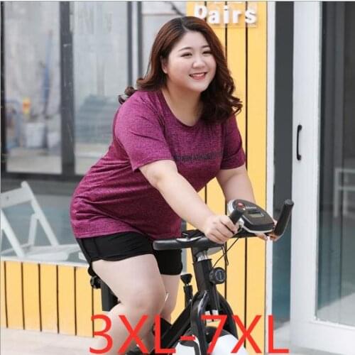 New summer plus size tops for women short sleeve elastic sports quick dry T shirt large size T-shirts red 3XL 4XL 5XL 6XL 7XL