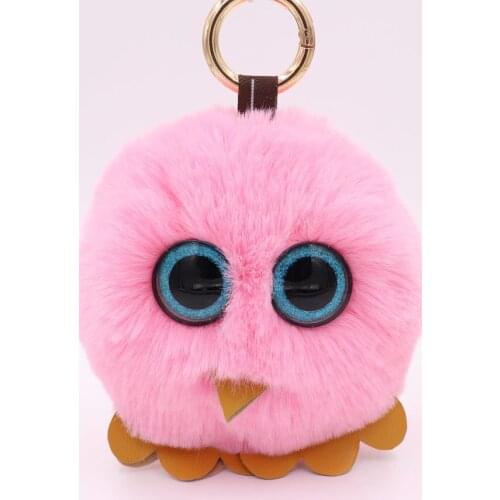 New Fashion Faux Fluffy Puff Ball Lovely Leather bird Pompom Keychain car Key Chain Ring Women handBag Pom pom Jewelry
