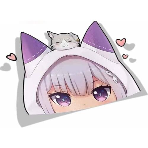Personality Cartoon Car Sticker for Emilia Re Zero Peeker Big Head Anime Vinyl Window Trunk Laptop Wall Decal Car Accessories