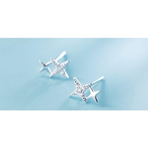 Drop Shipping Fashion 925 Sterling Silver Double Star Stud Earrings Brincos For Christmas Gifts Girls Friend Jewelry
