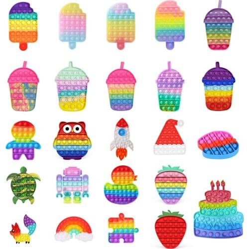 Rainbow Silicone Fidget Toys Autism Push Bubble Sensory Toys Interactive Desktop Game Reliever Anti Stress Adult Children Toys