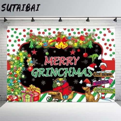 Merry Grinchmas Christmas Backdrop Family Party Red and Green Baby Shower Birthday Party Supplies Decor Background Photography