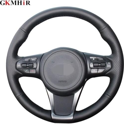 DIY Hand-stitched Black Artificial Leather Car Steering Wheel Cover for Kia Sedona 2015-2019 Sorento 2015-2018
