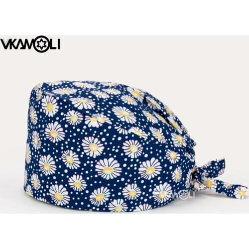 Adjustable Unisex cotton flower Cartoon print hats Scrubs hats beauty salon nursing caps laboratory pet shop fashion Scrub Cap