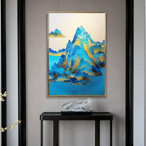 Nordic Peacock Blue Enamel Abstract Landscape Picture Mountain Canvas Painting Posters Prints Wall Art Modern Living Room Decor