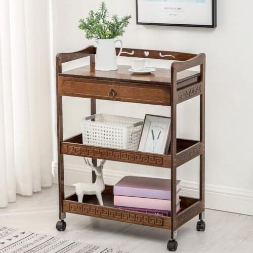 Beauty Trolley Rack Beauty Salon Special Tool Car Bamboo Solid Wood Three-Layer Hair Salon Locker Tea Cabinet Storage Shelf
