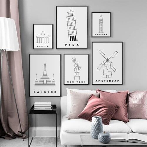 Travel City Attractions Poster New York London Paris Wall Art Canvas Print Modern Painting Pictures for Living Room Home Decor