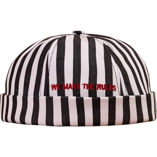 Vintage Docker Cap Stripe Brimless Hat Breathable Beanie Hats Cotton Adjustable Literary Landlord Sailor Cap Women Hip Hop Hat