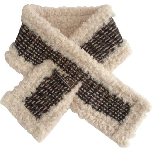 Vintage British Style Winter Women Snood Scarf Warm Thick Striped Plaid Fleece Neckerchief Gaiter Wraps Femme Muffler Collar