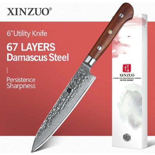 XINZUO 6 inch Utility Knife Japanese Damascus Steel vg10 Kitchen Knives Professional Handmade Chef Peeling knife Rosewood Handle