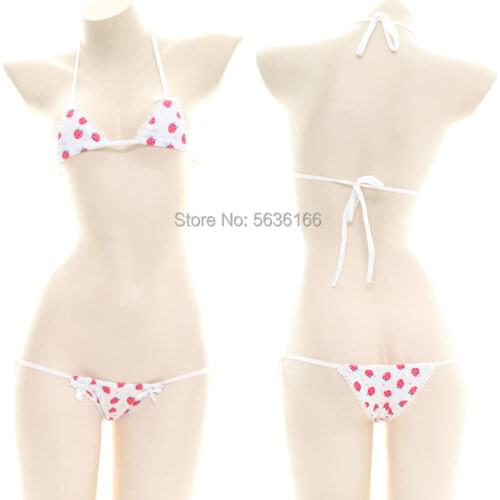 Japanese Sexy Lingerie Classic Kawaii Anime small strawberry Cotton Mini Bikini Strappy Bra Women Underwear Set