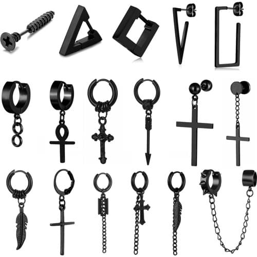 YOUVI1PC Stainless Steel Painless Ear Clip Earrings For Men/Women Punk Black Non Piercing Fake Earrings Jewelry Gifts