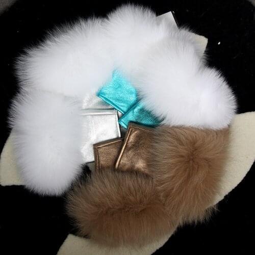 Women Genuine Leather Glove Fox Fur Gloves Real Sheepskin Mittne Womens Fashion Style White Fingless Guantes