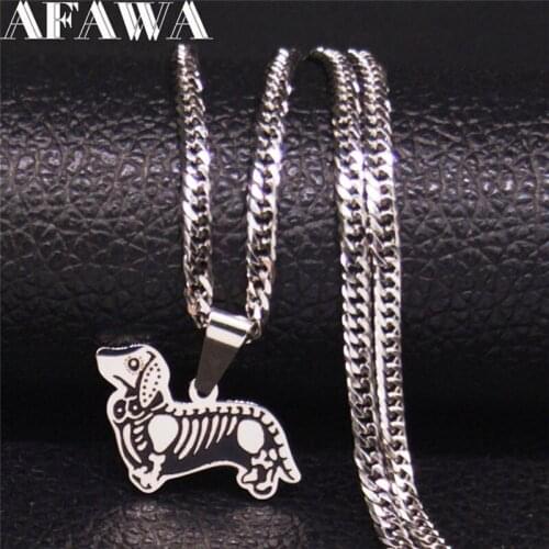 2021 Skull Dachshund Stainless Steel Goth Necklace Women Silver Color Statement Necklace Jewelry gargantilla N3751S02