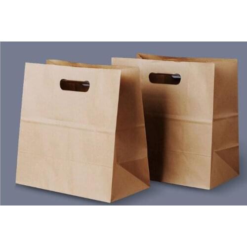 100pcs/lot 28x15x28cm Large Kraft Paper Bags Bread Snack Sanwich Wrap Boxes Takeout Food Packaging Gift Handle Bags lin3892