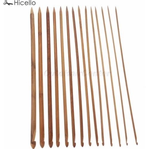 14pcs/set Crochet Afghan Hooks Bamboo longevity pointed knitting needles 35cm double tips Sweater weaving sewing Hicello