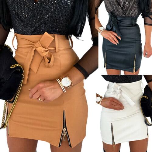 2020 Sexy PU Leather skirts womens High Waist Mini Skirt Bodycon Short Zipper Pencil Skirts pring New Fashon Clothes 2xl