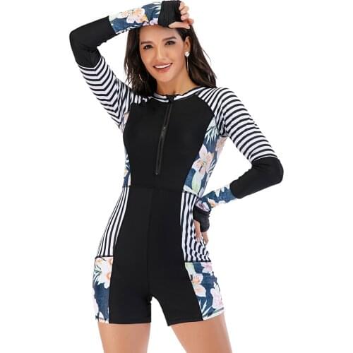 2021 Printed Jump suit Long Sleeve Swimsuit Rash Guards Women One Piece Diving Suit Wetsuit Sun Protection Swimwear Bathing Suit