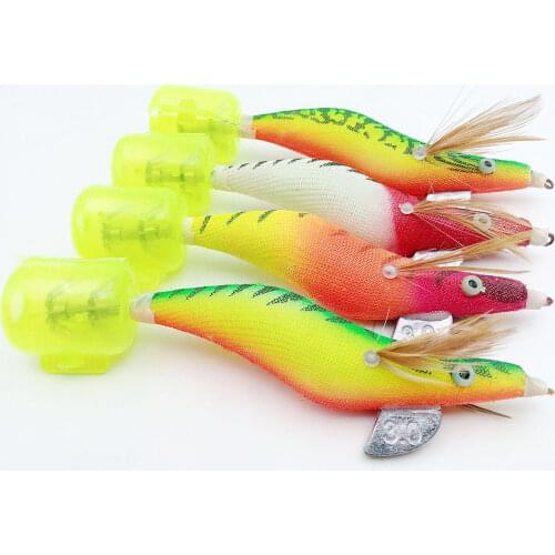 4PCS Luminous Squid Jig Fishing Wood Shrimp Lure Squid Cuttlefish Jigs Lures Spinnerbait Fishing Baits