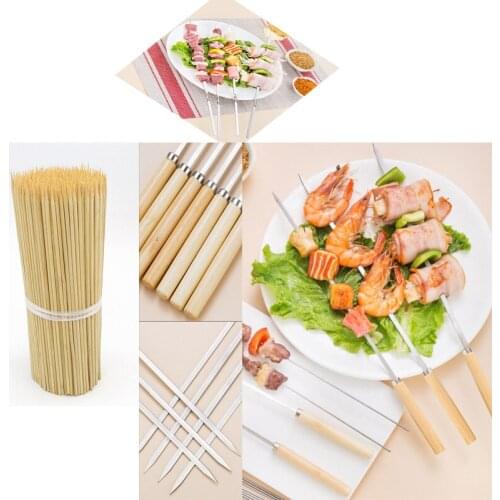 5/25pcs Stainless Steel BBQ Roast Barbecue Skewer Grill Kebab Needles Stick Wood Handle