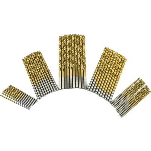 50/60Pcs Titanium Coated Twist Drill Bits High Speed Steel Drill Straight Shank Bit for Woodworking Plastic Drilling Tools Set