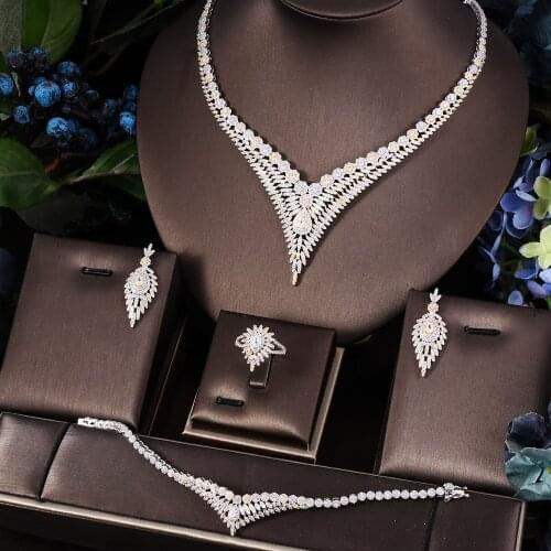 AccKing 4pcs Bridal Zirconia Full Jewelry Sets For Women Party, Luxury Dubai Nigeria CZ Crystal Wedding Jewelry Sets