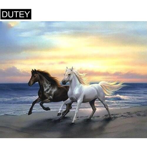 Full Square/Round Drill 5D DIY Diamond Painting "Two running horses" Embroidery Cross Stitch Mosaic Home Decor Gift JCC