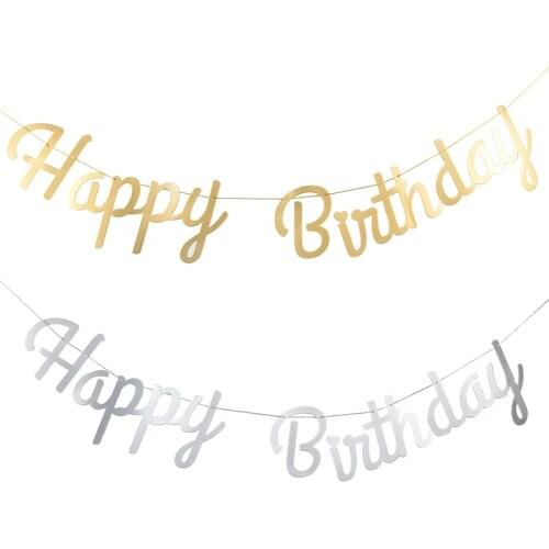 Happy Birthday Bunting Banner Gold Sliver Letters Happy Birthday Garlands String Baby Shower Boy Girl Birthday Party Decoration