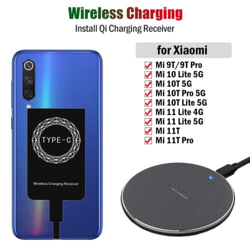 Qi Wireless Charging Receiver for Xiaomi Mi 10T Pro 5G 10 Lite Mi 9 SE 9T Pro CC9 CC9E Wireless Charger Type-C Charging Adapter