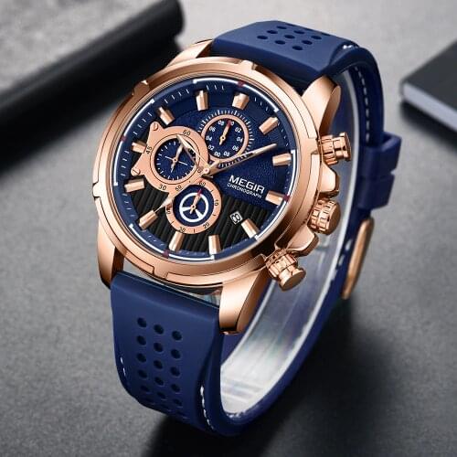 Mens Watches Top Brand Luxury MEGIR Silicone Military Sport Watch Chronograph Stopwatch Relogio Masculino Reloj Hombre Clock Men