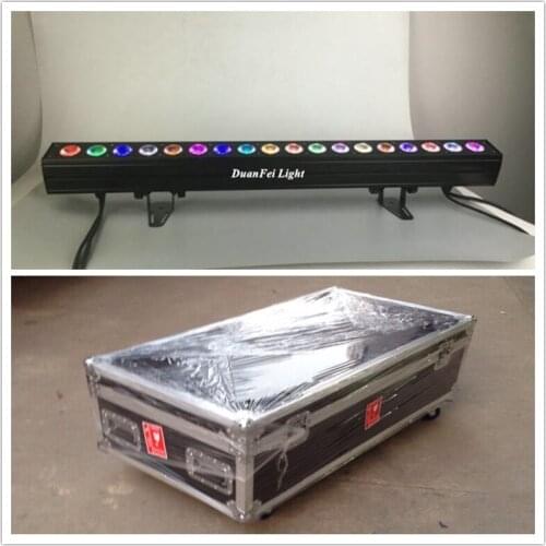 Flightcase) 8pcs/lot 18x18w led bar dmx pixel dot effect indoor 6in1 rgbwa uv wash wall led light stage washer bar