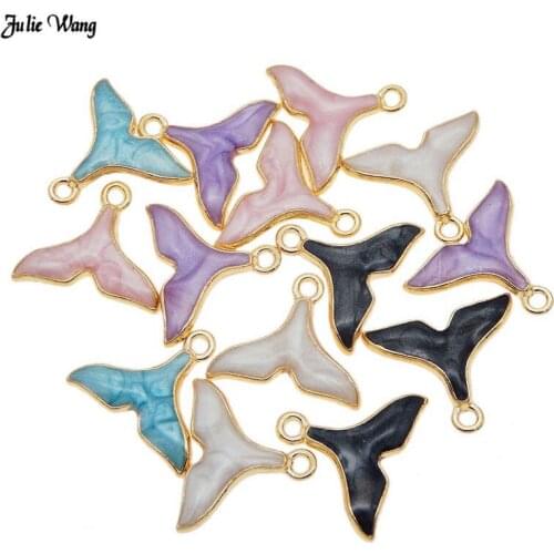 Julie Wang 10pcs 20pcs Mixed Alloy Mermaid Tail Enamel Charms Necklace Pendant DIY Women Bracelet Making Accessory 17*15mm
