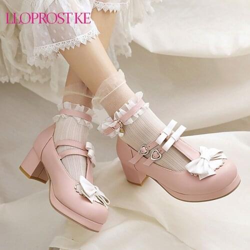 Lloprost ke 2021 New Arrivals Fashion Female Shoes Mary Janes Square Thick Heels Sweet Lolita Pumps Ankle Straps Round Toe