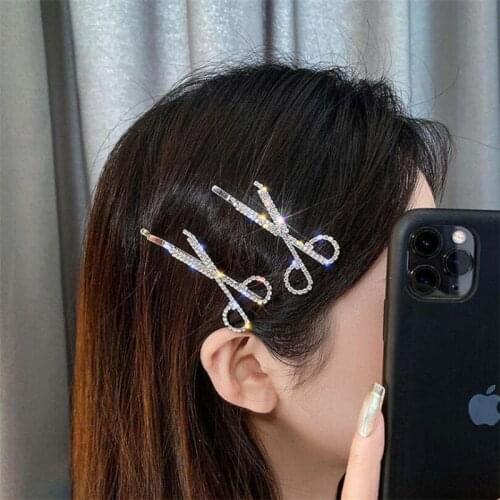 Fashion Women Scissor Crystal Hairpins Rhinestones Hair Clips Barrettes Bridal Headwear Hair Styling Tools Accessories