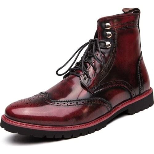 Men Boots Retro Personality Red Blue Comfy Lace-up Leather Fashion Shoes Man Durable Outsole Casual Boots Size 38-48