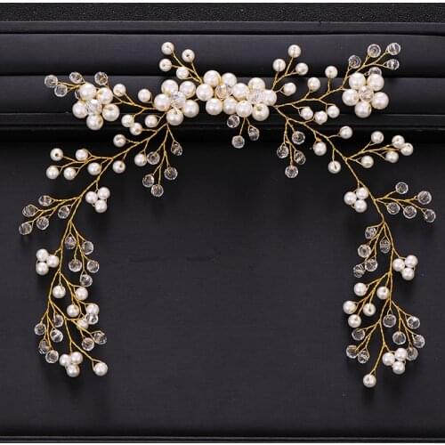 New Wedding Hair Accessories Crystal Pearl Headband Bridal Hair Accessories Gold Headdress Princess Tiara Handmade Accessories