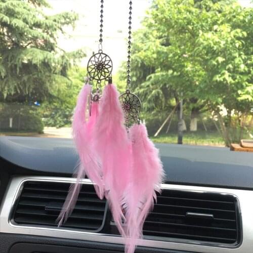 Mini Dream Catcher Car Pendant Accessory Interior For Girls Feather Mirror Hanging Pendant Home Decor Lucky Car Ornament Girls