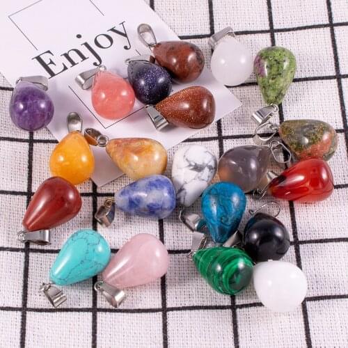 Assorted Stone Waterdrop Charms Healing White Green Pink Crystal Teardrop Pendants for DIY Jewelry Making Wholesale 50pcs/lot