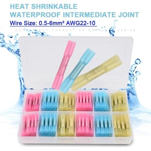 Connector Terminal Kit Heat Shrink Tube 180pcs/250pcs BHT1.25-2-5 AWG22-10 Copper Crimp Insulated Waterproof Wire Joint Sleeve