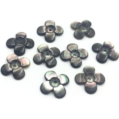 Carved MOP White Shell Black Shell Stone 4 Petals Flower Cabochons 12.5x12.5mm Women Necklace Bracelet Earrings Jewelry Making