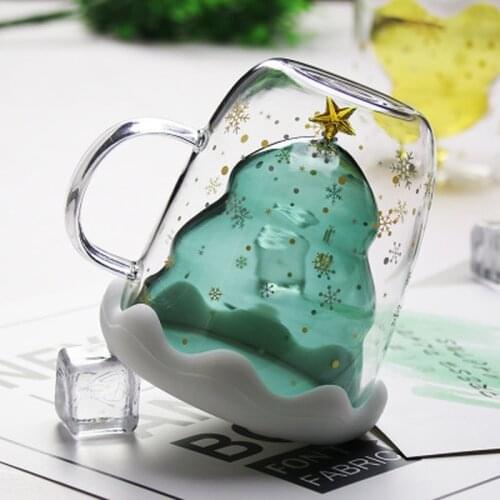 Christmas Gifts Glass Cup Christmas Tree Star Cup High Temperature Mug Innovative Double Water Cup Creative Double Wall Cup