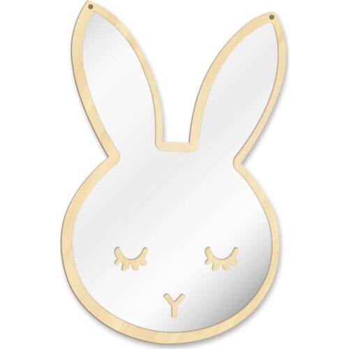 With Long Eyelashes Rabbit Head Acrylic Wall Mirror Wooden Back Handmade Sleepy Eyes Bunny Nursery Kids Room Wall Decor Mirror