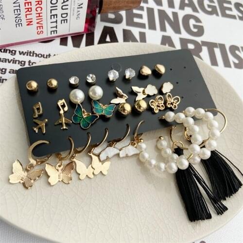 Fashion Big Tassel Pearl Drop Earring Set For Women Trendy Gold Geometric Circle Chain Earrings 2021 NEW Set of Earrings Jewelry