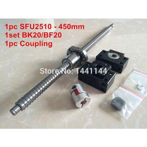 SFU2510- 450mm ballscrew + ball nut with end machined + BK20/BF20 Support + 17*14mm Coupling CNC Parts