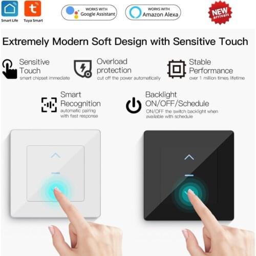 Tuya Smart EU WiFi Roller Shutter Curtain Switch With Remote Wireless Switch Google Home Alexa Voice Control Wall Touch Switch