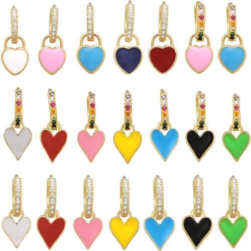 1 Piece Hoop Dangle Earrings Neon Green Yellow Bright Fluorescent Jewelry Enamel Geometric Heart CZ Rainbow Gold Color Earring