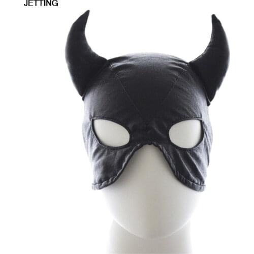 High Quality Black Night Club Cosplay Horn Masks PU Leather Mask Headgear Head Restraints Toys